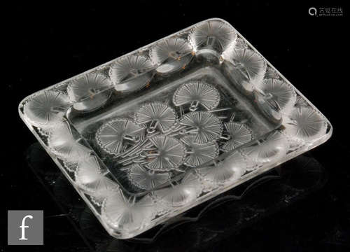 A Lalique ashtray of rectangular form in the Bluets pattern introduced in 1936,