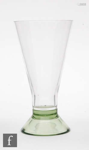 A Whitefriars vase designed by James Hogan, of footed conical form, sea green, height 17cm.