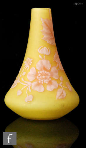 A late 19th Century Thomas Webb & Sons cameo glass vase of conical form cased in opal over citron