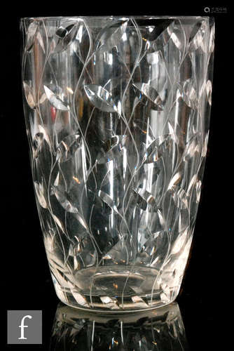 A large early 20th Century John Walsh Walsh clear cut crystal glass vase designed by Clynne