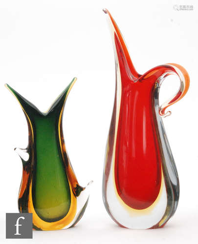 A large post war Italian Murano Sommerso glass vase by Seguso Vetri d'Arte of compressed tear form