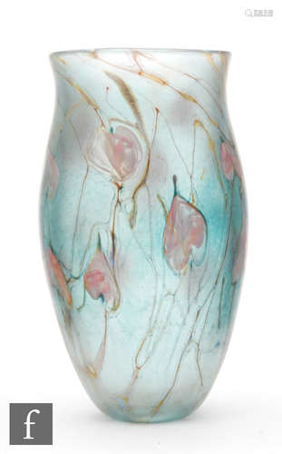 A later 20th Century studio glass vase by Siddy Langley of ovoid form with an everted rim,