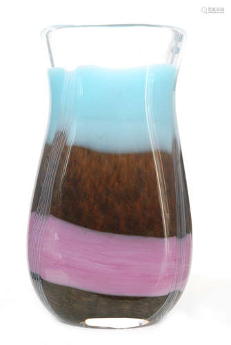 A large contemporary Svaja Glass Volcano vase of compressed ovoid form with flared rim,