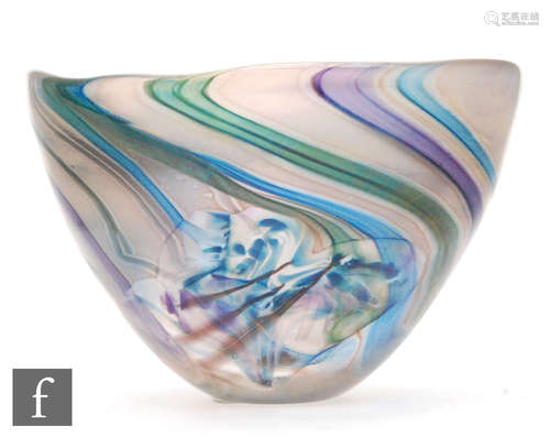 An Isle of Wight glass Iridiacea bowl, of tapered conical form, with lustrous green,