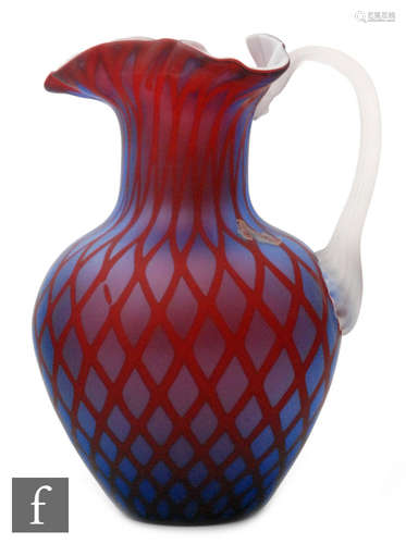 A late 19th Century satin quilted air trap jug of ovoid form with collar neck and waved triform rim,