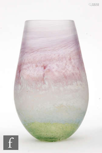 A later 20th Century studio glass vase by Norman Stuart Clarke of compressed ovoid form decorated