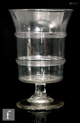 A late 18th Century celery type vase of flared cylindrical form with twin annulated rings to the