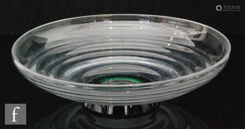 A large 1930s Orrefors clear crystal glass bowl designed by Simon Gate with optic ripple effect,