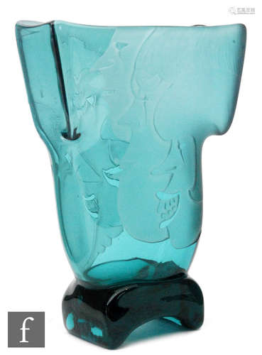 A later 20th Century studio glass vase by Karlin Rushbrook cased in blue glass over clear and