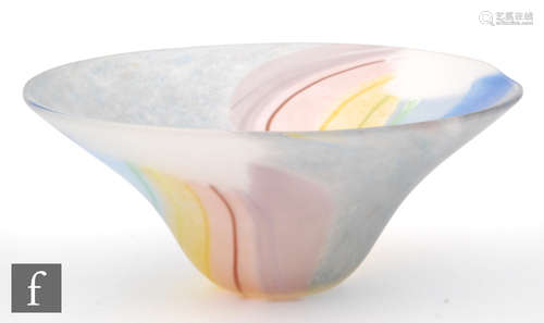 A later 20th Century studio glass bowl by Pauline Solven of flared form with multicoloured stripes