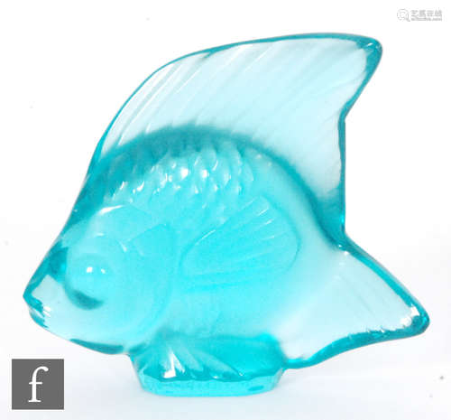 A Lalique glass fish sculpture in pale turquoise, engraved signature, height 4.5cm.