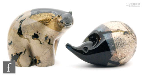 Two Isle of Wight glass azurene maximals modelled in the form of a polar bear and hedgehog,