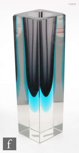 A post war Italian Murano Sommerso glass vase by Mandruzzato of square section case in clear