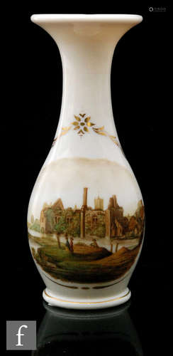 A late 19th Century opaline glass vase of footed ovoid form with collar neck and flared rim,