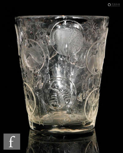 A 1940s Lobmeyr glass Zodiac vase of tumbler form designed by Vera Liskova cut and engraved with