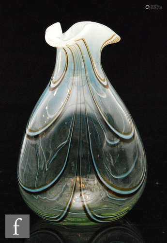 A late 19th Century Thomas Webb & Sons Filamentosa posy vase of triform with dimple knocked sides,