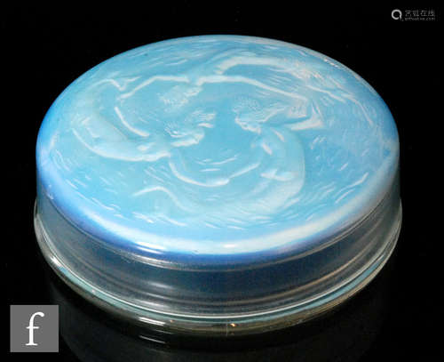 A 1930s Sabino Art Deco iridescent powder box and cover,