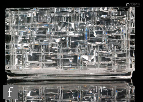 A clear cut crystal vase by Vladimir Zahour for Podebrady Glassworks, of rounded rectangular form,