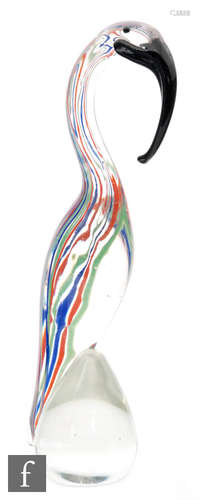 A post war Italian Murano glass figure of a stylised Pelican in clear crystal with black features