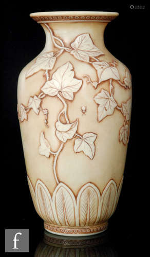 A late 19th Century Thomas Webb & Sons Ivory glass vase of baluster form,