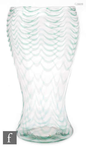 A 20th Century vase of waisted form with green wave threaded decoration, height 26cm.