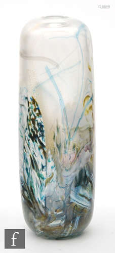 An Isle of Wight glass vase of slender cylindrical form,