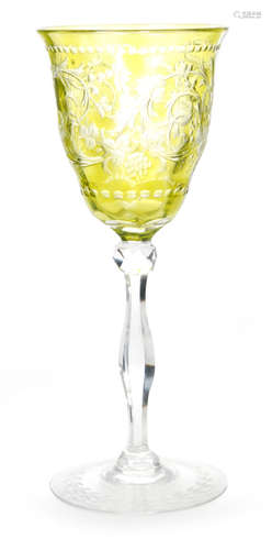 An early 20th Century Thomas Webb & Sons hock glass the spread foot rising to a swollen faceted