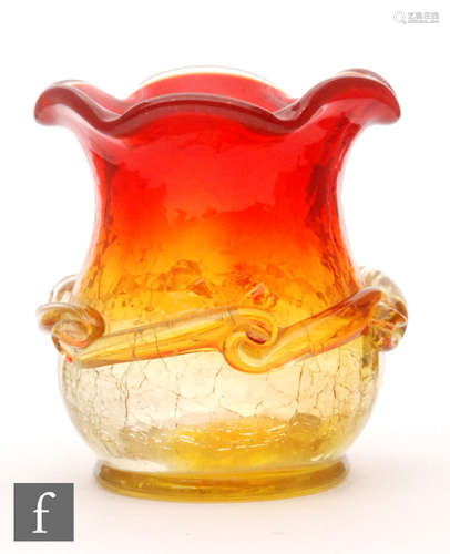 A late 19th Century American Amberina glass vase with crackle finish,