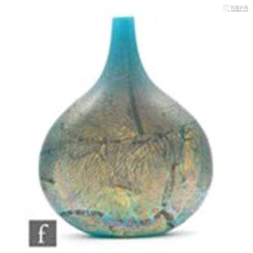 A later 20th Century Isle of Wight glass axe vase, of compressed rounded form,