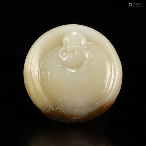 Chinese Natural Hetian Jade Pendant - Laughing Buddha