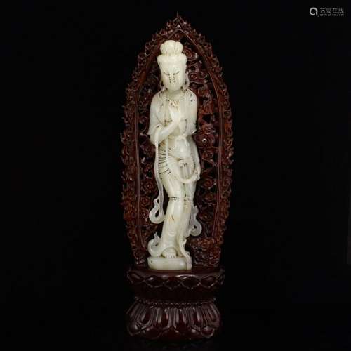 Superb Qing Dy Hetian Jade Beautiful Woman Statue