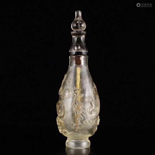 Superb Chinese Qing Dy Low Relief Crystal Snuff Bottle