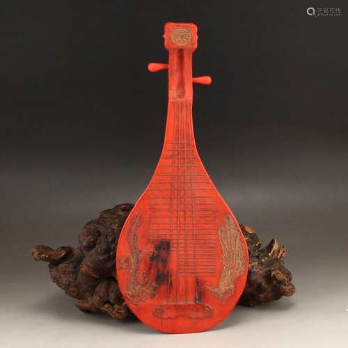 Vintage Chinese Cinnabar Ink Stick Lute Statue