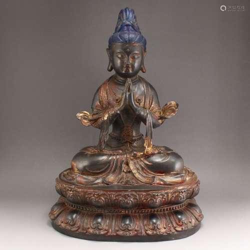 Vintage Chinese Gilt Gold Red Copper Kwan-yin Statue