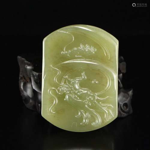 Chinese Natural Hetian Jade Dragon Head Belt Buckle