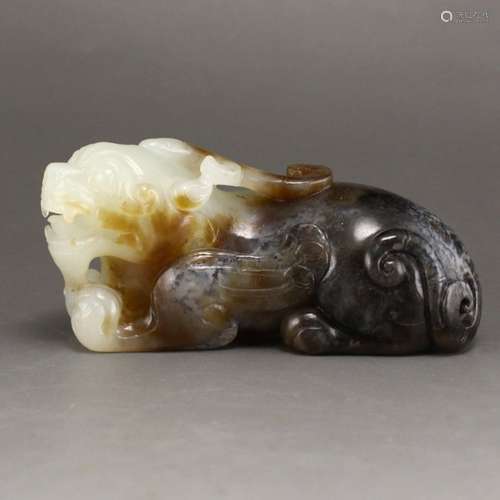 Vintage Chinese Hetian Jade Fortune Unicorn Statue