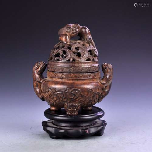 Chinese Bamboo 3 Legs Incense Burner - Fortune Beasts