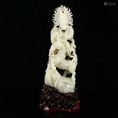 Superb Chinese Hetian Jade Statue - Dragon & Horse