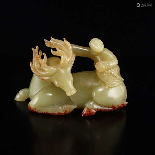 Vintage Chinese Hetian Jade Statue - Figure & Deer