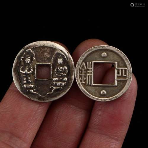 Two Vintage Chinese Sterling Silver Coins