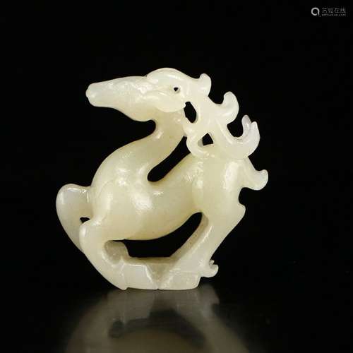 Chinese Natural Hetian Jade Lucky Deer Pendant