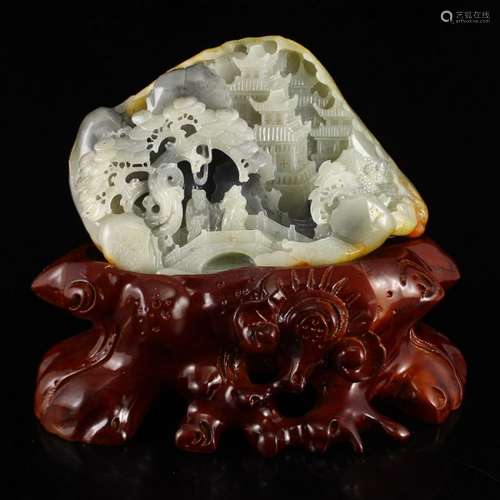 Chinese Hetian Jade Statue - Sages & Pine Tree