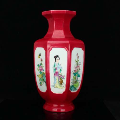 Beautiful Red Glaze Famille Rose Porcelain Vase