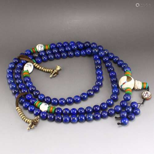 Lapis Lazuli & Tridacna Buddhism Prayer Necklace