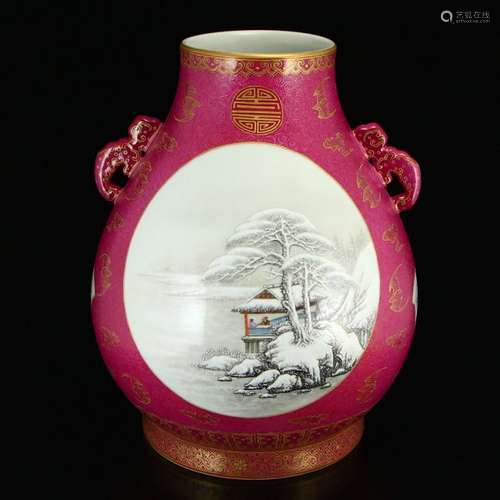 Qing Dynasty Gilt Gold Rouge Glaze Porcelain Pot