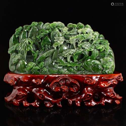 Chinese Green Hetian Jade Statue Teacher & Student