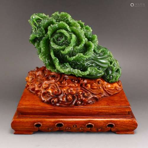 Super Green Hetian Jade Statue - Fortune Cabbage