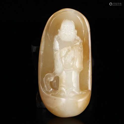 Chinese Natural Hetian Jade Pendant - Laughing Buddha