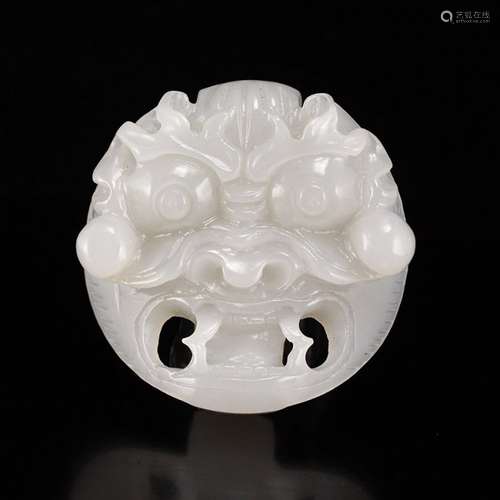 Natural White Hetian Jade Beast Head Belt Buckle