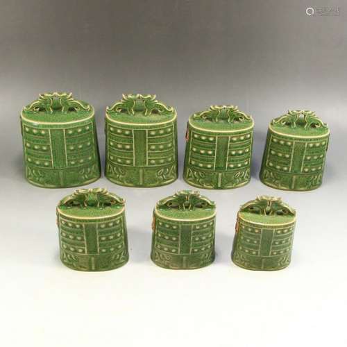 A Set Long Quan Kiln Porcelain Music Bell Statues